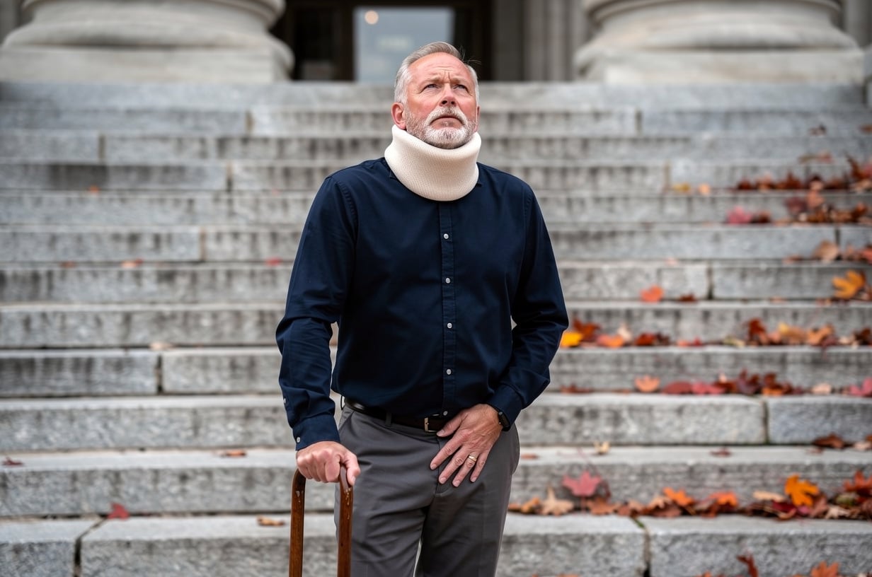 Man in neck brace